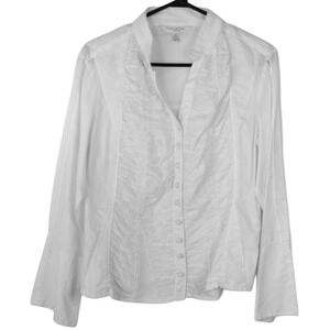 Conrad C Proportion Petit Women's Size 8 White Rushed Button Up Blouse Top